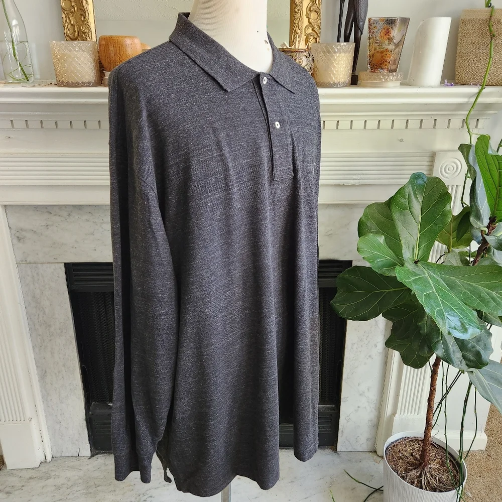 Polo Ralph Lauren Gray Polo Shirt Marled Preppy Heritage Long Sleeve Size 4XB